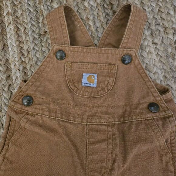 Carhartt Bibs Snow Fishing Hunting Canvas‎ Toddler 9M Brown Overalls Snap Crotch - Picture 3 of 4